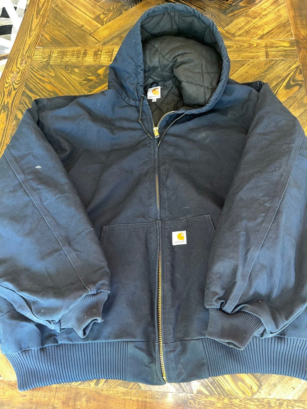 Carhartt Jacket Mens 4XL Tall Blue Canvas Hooded Insulated Made USA J140-DNY